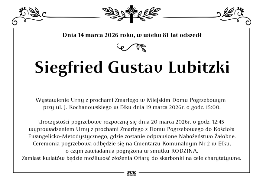 Siegfried Gustav Lubitzki - nekrolog